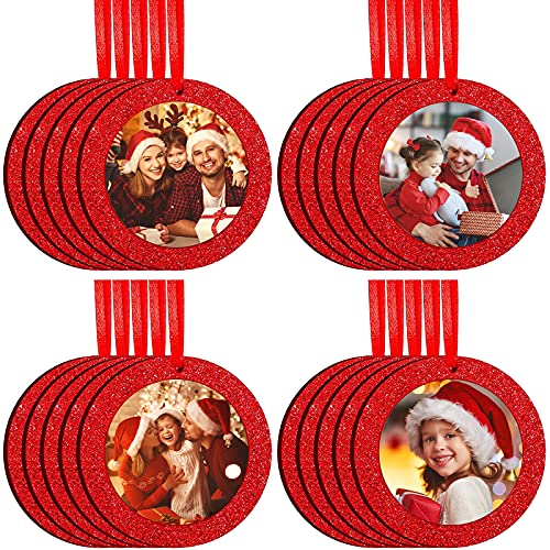 20 Stück Weihnachten Foto Ornament Rahmen Weihnachtsbaum Glitzer Bilderrahmen Filz Hängende Fotorahmen für Urlaub Weihnachtsbaum Dekoration (rot, rund) von Yanmucy