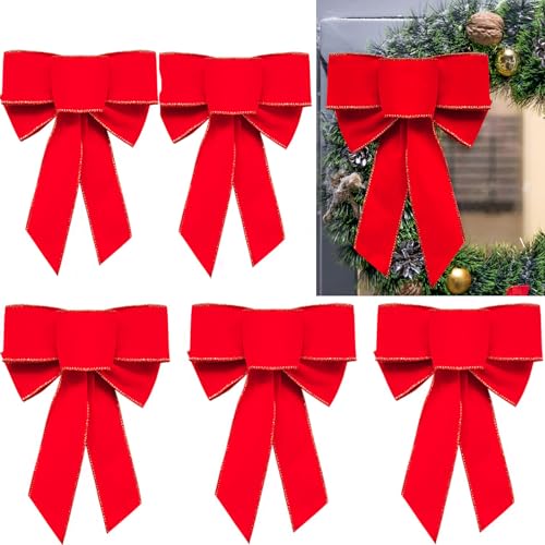 Yanmucy große Weihnachtsschleifen rote Samtschleifen mit Glitzer Goldrand Outdoor Xmas Schleifen Weihnachtsdekoration für Weihnachtsbaum Türkränze 24,1 x 17,8 cm (6) von Yanmucy