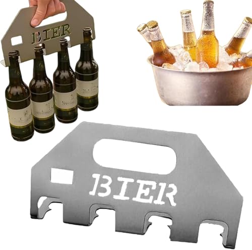 The Quad Beer Opener & Carrier, 4-In-1 Stainless Steel Bottle Opener & Multi-Beer Holder Ultimate Party Tool, Effortless to Use, Ideal for Beer Lovers BBQs Parties Tailgates (1) von Yanobia