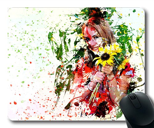 (genaue - Kante - Mousepad) Mädchen Lächeln Abstrakte Aquarell Blumen Kunst 31 Gaming - Maus für Mac Oder Computer Mouse Pad. von Yanteng