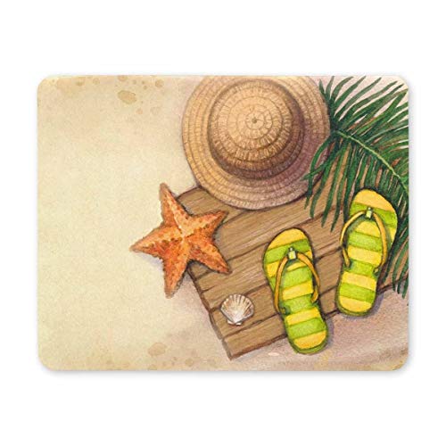 Gaming Mouse pad, mousepads Strohhut, Flip - Flops, Muscheln und seesterne Computer Anti - rutsch - Mousepad von YENDOSTEEN