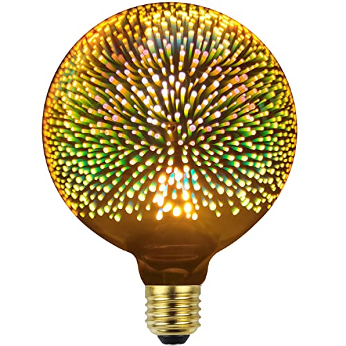 Yanuoda 3D Edison-Birne 4W Nicht dimmbares Feuerwerk Spezial-Dekorative LED-Birne E27 220-240V (G125 3D Golden) von Yanuoda