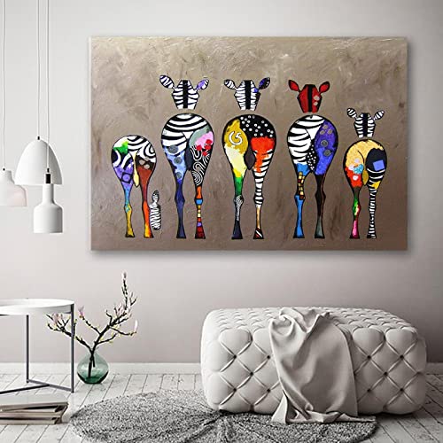 Art Canvas Prints Cartoon Colorful Zebra Butt Abstract Animal Wall Painting Modern Living Room Home Decor Poster Pictures 60x90cm(24x35in Frameless von Yanyan Art