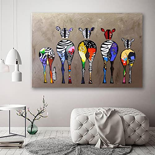 Kunstdruck auf Leinwand, Cartoon, bunt, Zebra, Hintern, abstraktes Tier, Wandmalerei, modernes Wohnzimmer, Heimdekoration, Poster, Bilder, 70 x 100 cm, rahmenlos von Yanyan Art