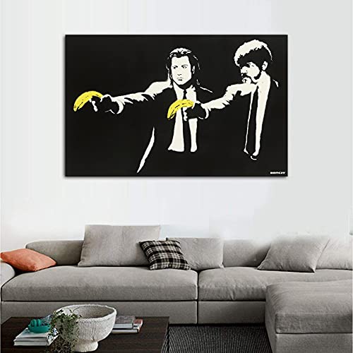 Leinwand Kunst Gedruckt Banksy Pulp Fiction Bananen Street Art Moderne Leinwand Wandkunst Bild für Heimtextilien Künstler Poster 70x120cm (28x47in) Ungerahmt4 von Yanyan Art