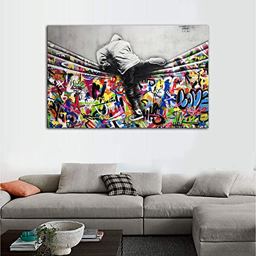 Leinwand Wandkunstdrucke Banksy Art Kids Lover Behind The Curtain Leinwand Gemälde Wall Street Art Poster Bilder Wohnkultur 70x120cm (28x47in) Ungerahmt3 von Yanyan Art