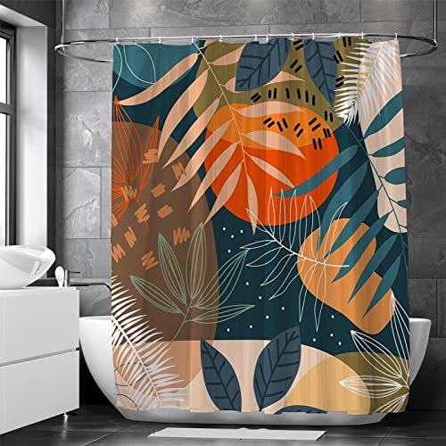 Yanyan Art 3D-Druck Abstrakte Tropische Palmenblätter Duschvorhang Badezimmervorhang Wohnkultur wasserdichte Polyester-Badewannenhaken 120x175cm/WxH von Yanyan Art