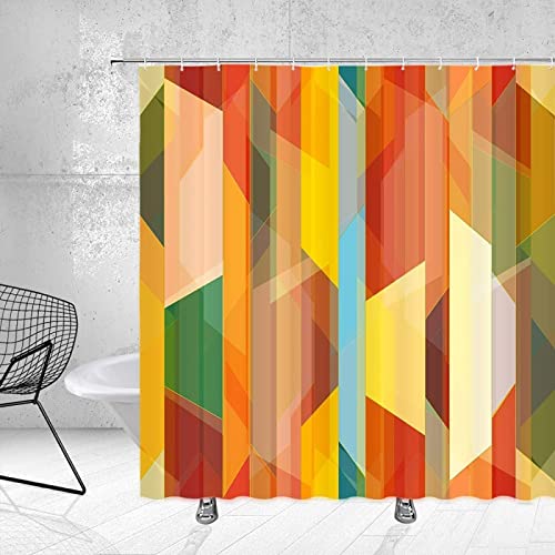 Yanyan Art Abstrakte mehrfarbige Duschvorhänge, gelb, grün, blau, orange, bunt, geometrisch, Farbblock-Kunst, gestreiftes Polyester, Badezimmerdekoration 100x190cm/BxH von Yanyan Art