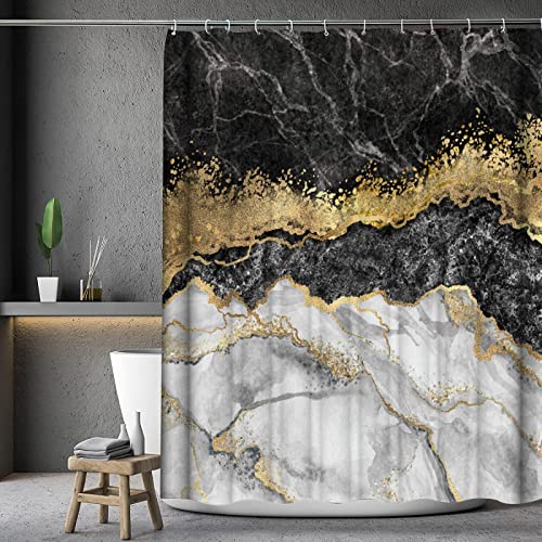 Yanyan Art Abstrakter Marmor-Duschvorhang, langlebig, Crack, Gold-Textur, Luxus, Steinmaserung, Badezimmervorhänge, Badezimmer-Accessoires, Wohnkultur 230x200cm/BxH von Yanyan Art