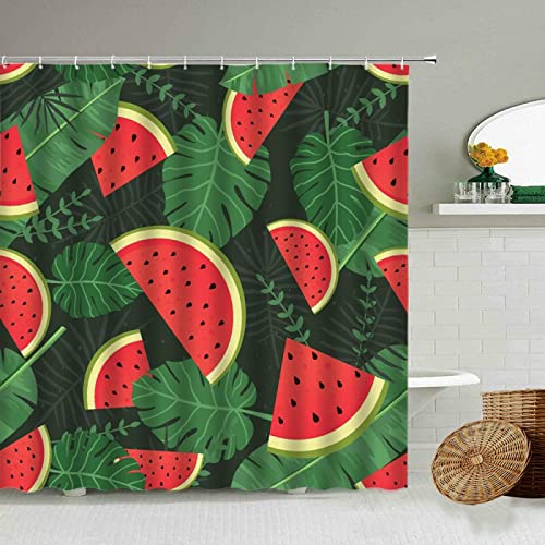 Yanyan Art Badvorhang Cartoon Tropische Frucht Pflanze Duschvorhang Wassermelone Farbe Kreatives Badezimmer Wasserdichtes Bildschirmset Mit Haken 90x210cm/BxH von Yanyan Art
