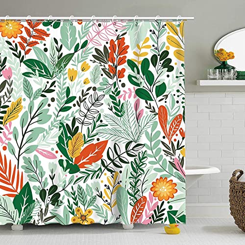 Yanyan Art Duschvorhänge-Set mit Blumenmuster für Badezimmer, hübscher wasserdichter Badvorhang aus Stoff mit Haken, Duschvorhänge mit blauen Blättern und Blumen 200x210cm/WxH Vorhänge von Yanyan Art
