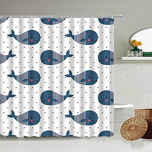 Yanyan Art Duschvorhang-Set mit Cartoon-Meerestier, Blauer Delfin, Fisch, lustig, für Kinder, Badezimmer, Dekoration, WC-Trennwand, wasserdichter Bildschirm 123x220cm/BxH von Yanyan Art