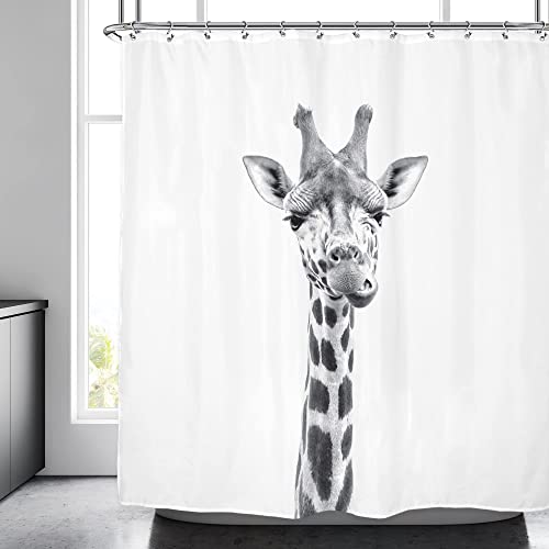 Yanyan Art Lustiger Tier-Duschvorhang, Giraffe, Dschungel, Safari, Tropen, afrikanische Tierwelt, Schwarz und Weiß, moderner Designer, Coole Badezimmerdekoration, 153 x 153 cm/BxL von Yanyan Art
