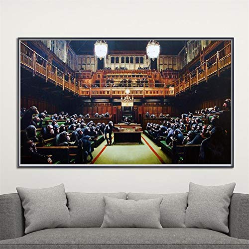 Yanyan Art Wandbilder für Wohnzimmer Banksy Kunstdrucke Affe Parlament Poster Moderne Wandkunst Leinwand Ölgemälde Poster Druck Dekor 70x120cm (28x47in) Ungerahmt6 von Yanyan Art