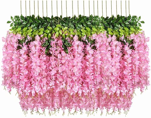 Yanyan 12 Stück künstliche Glyzinie zum Aufhängen, Seidenblumen, künstliche Blumen, künstliche Glyzinie, Girlande für Zuhause, Garten, Party, Zuhause, Hochzeit, Dekoration (Pink) von Yanyan