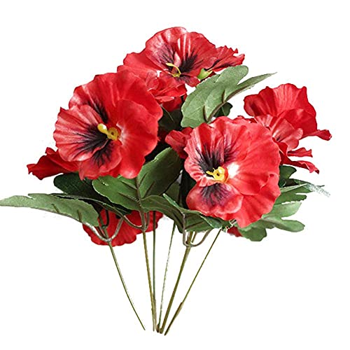 Yanyan Künstliche Blumen, Kunstblumen, Kunstpflanze, Seide, Stiefmütterchen, für Hochzeit, Zuhause, Outdoor, Friedhof, Party, Dekoration, 26 cm (rot) von Yanyan