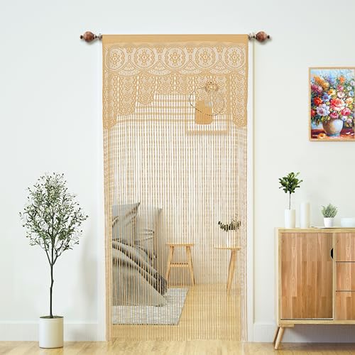 YaoYue Makramee-Spitzen-Türvorhang für Türen, Raumteiler, Tür, Hippie-Fensterpaneel, Raumteiler, Wandschrank, Vorhänge für Schlafzimmer, Schrank, Türvorhänge (90 x 200 cm, Champagner) von YaoYue