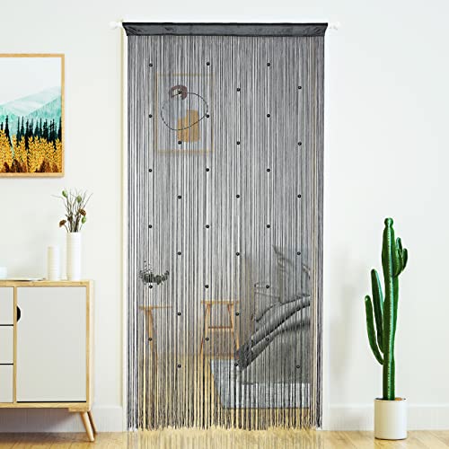 YaoYue Perlenvorhang Tür Fadenvorhänge für Tür Quasten Perlen hängende Fransen Hippie Raumteiler Fenster Flur Eingang Wandschrank Schlafzimmer Privatsphäre Dekor (100 x 200 cm, grau) von YaoYue