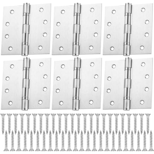 Yaocom 6 Stück 11,4 x 11,4 cm Kugellager Türscharniere aus Edelstahl, robuste Außentürscharniere, quadratische Ecken mit 48 Schrauben für Außen- und Innentüren (Silber) von Yaocom