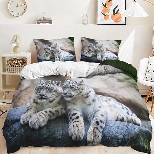 Yaofeiou 3D Effekt Leopard Bettwäsche 135x200 Tiermotiv Bettwäsche 2Teilig Jungen Mädchen Bettwäsche Berg Leopard Thema Bettbezug Weich Mikrofaser Wendebettwäsche Grau Weiß mit Kissenbezug 80x80 von Yaofeiou