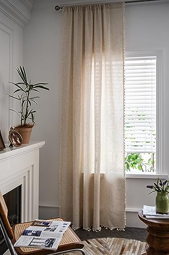 Yaofeiou Beige Häkeln Stricken mit Quaste Bauernhaus Landhausstil Vorhänge Transluzente Verdunklung Vorhänge 2er Set Gardinen Polyester Baumwolle Gardienen für Wohnzimmer Schlafzimmer, B150xH200cm von Yaofeiou