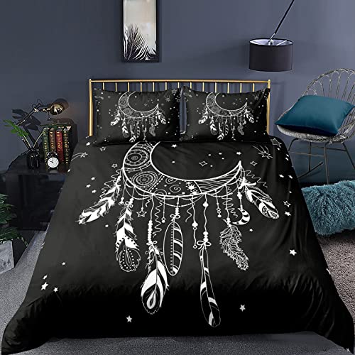 Yaofeiou Bohemian Bettwäsche 135x200 Mond Muster Bettbezug Traumfänger Bettwäsche Schwarz Weiß Indische Stil Bettwäsche Herren Damen Deckenbezug Microfaser mit 1 Kissenbezug 80x80 Reißverschluss von Yaofeiou