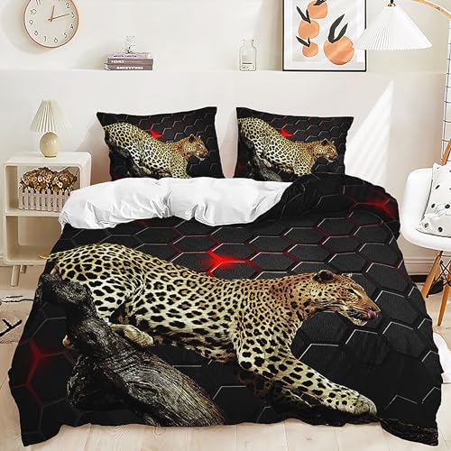 Yaofeiou Chic Tiermuster Leopard Bettwäsche 155x220 3teilig 3D Effekt Leopard Thema Bettwäsche Schwarz Weiß Wendebettwäsche Mikrofaser Bettbezug Tiermotiv Bettwaren-Set mit 2 Kissenbezug 80x80 von Yaofeiou