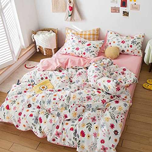 Yaofeiou Damen Mädchen Blumen Bettwäsche 135x200cm Kinderbettwäsche Wendedesign Rosa Bettwäsche Set6 2Teilig mit Kissenbezug 80x80 Blumen Bettbezug Baumwolle Cartoon Bettwaesche mit Reißverschluss von Yaofeiou