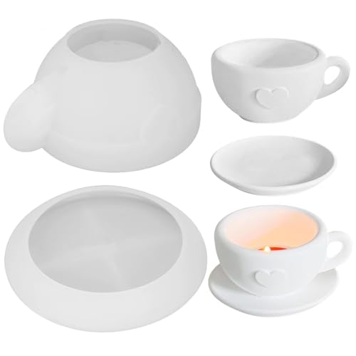 2pcs Harzform Kaffeetasse mit Untertassen Silikonform für Harz Epoxidguss Kerzengefäß Gefäßschimmel Schmuck Schmuck Behälter Coaster Tablett Kerzenstift Concrete Gips Kunst Teetassen Formen DIY von Yaoliucp