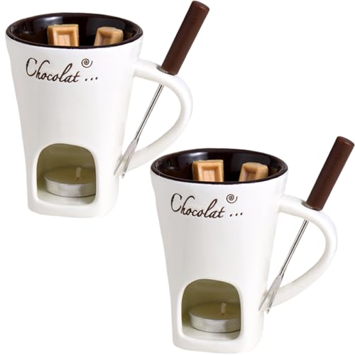 2pcs Schokoladenfondue Tasse 200 ml hitzebeständige Keramikschokoladenfondue mit Gabeln glatt wiederverwendbares Fondue Bech für Date Nacht Geburtstag und Hochzeit Geschenke, weiße Schokoladenfondue von Yaoliucp