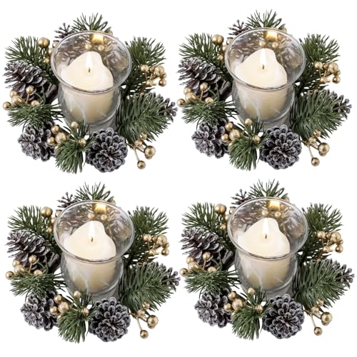 4pcs Weihnachtskerzenringe, Kiefernnadeln Kerzenringe Kränze mit Beeren & Kegel, 7, 9 Mini -Plastikkranz für Säulen Hochzeitstisch Herzstück Dekor, Goldkranz 4pcs Weihnachtskerzenringe, Kiefernnadeln Kerzenringe Kränze mit Beeren & Kegel, 7, 9 Mini -Plastikkranz für Säulen Hochzeitstisch Herzstück Dekor, Goldkranz von Yaoliucp