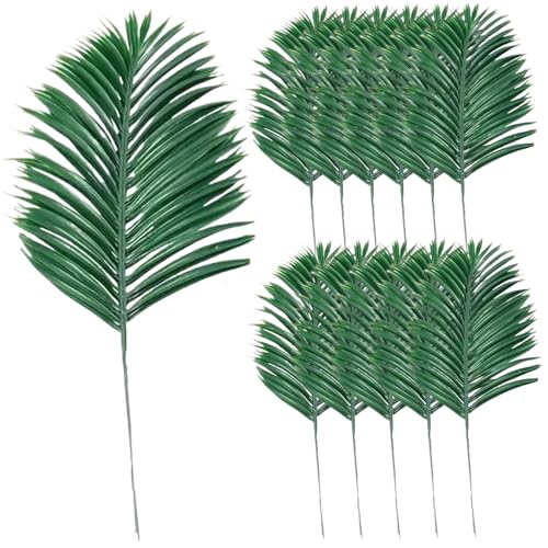 Yaoliucp 12pcs künstliche Palmblätter 20x9.5in Außen -Faux Palmweds Plastik Grüne Tropische Pflanze für hawaiianische Luau Party Jungle Beach Themenparty Dekoration von Yaoliucp