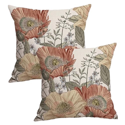 Yaoliucp 2pcs Wurfkissenbezüge 18x18 Vintage Blumenkissenbezüge mit Reißverschluss elegant für Sofa Wohnzimmer Schlafzimmer Blumen von Yaoliucp