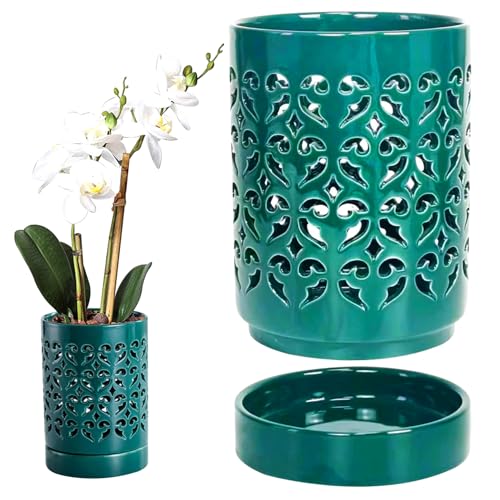 Yaoliucp 4 Zoll Keramik Orchideentöpfe mit Löchern und Untertassen - 1 Stc von Yaoliucp