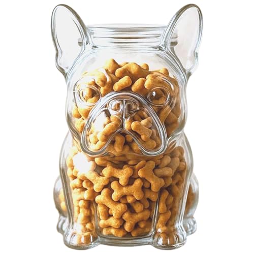 Yaoliucp Glas Süßigkeitsgläser mit Deckel 5x4x8 Zoll entzückender Hundebehandlung Container Bulldoggeformte Keksgläser mit Deckel luftdicht für Heimküche Haustier Shop Glass Candy Jar von Yaoliucp