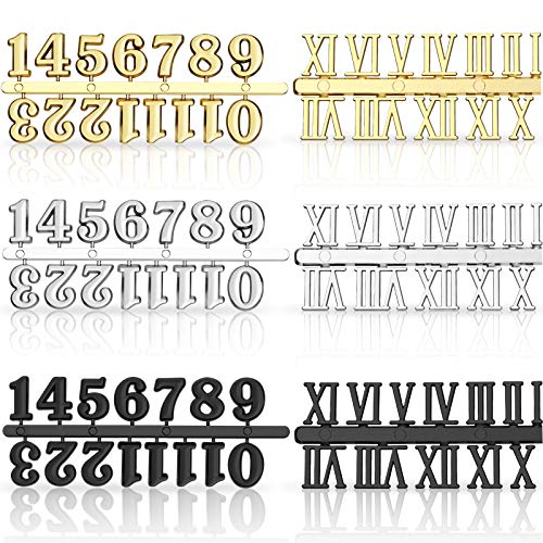 Uhrenziffern zum Herstellen mit Arabischer und Römischer Nummer DIY Digital Uhren Nummern für Design Ersatz Reparatur Uhren Zubehör (Gold, Silber, Schwarz, 6 Stücke) von Yaomiao
