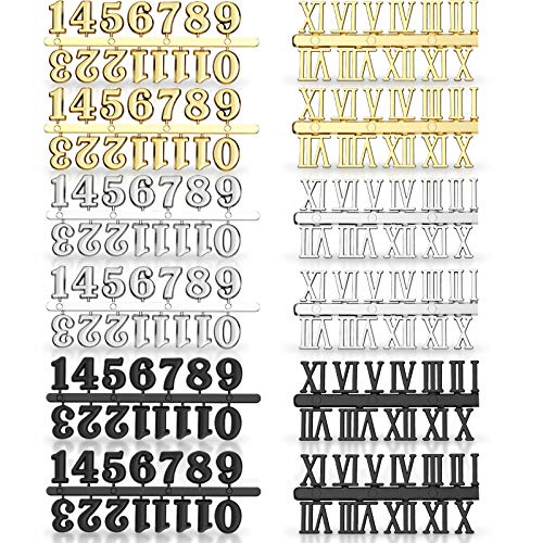 Uhrenziffer Kit mit Arabischer und Römischer Nummer in Schwarz Silber Gold DIY Digital Uhren Nummern für Design Ersatz Reparatur Uhren Zubehör (12 Stücke) von Yaomiao