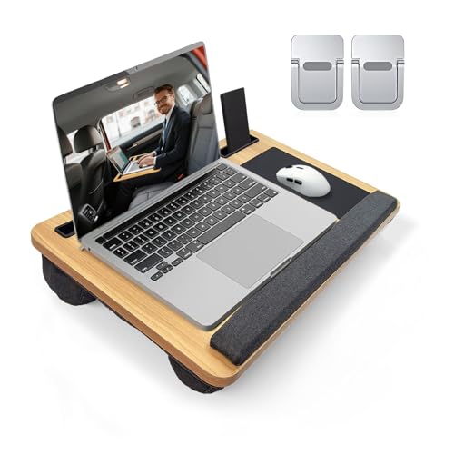 Yaong Gauo Laptopunterlage 55x34cm für Heim Bett Sofa mit Handgelenkauflage, Laptop Kissen für max 17.3” Notebook, mit mini-klappbarem Gerätehalterr (Hellbraun) von Yaong Gauo