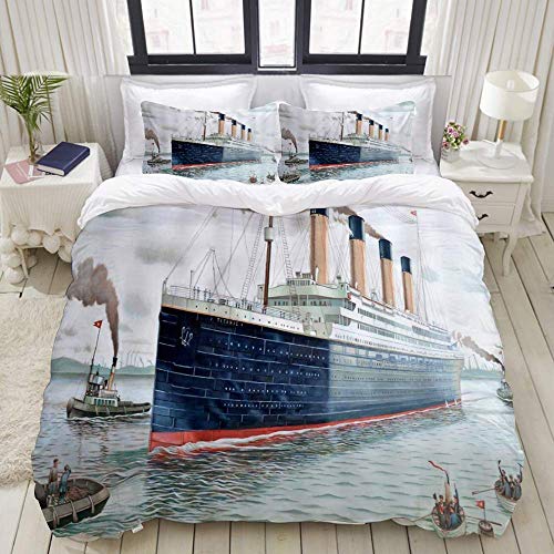 Yaoni Bettbezug, Nautical Retro Classic Titanic Schiff Ocean Scenery Aquarell Kunst, Bettwäsche-Set Ultra Bequeme leichte Luxus-Mikrofaser-Sets von Yaoni