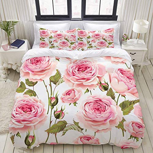 Yaoni Bettbezug, alte rosa Blumengruß Knospe englische Rosen Rosenmuster Natur Vintage antike Garten weiße Blume, Bettwäsche-Set Bequeme leichte Luxus-Mikrofaser-Sets von Yaoni