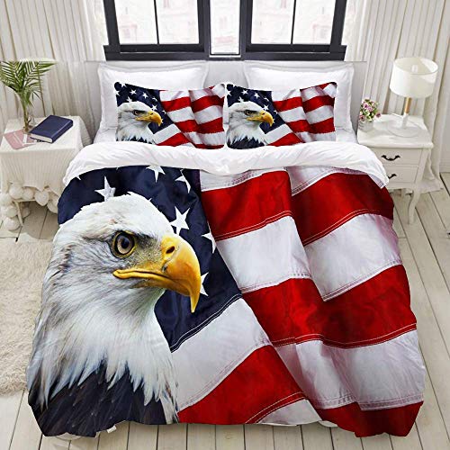 Yaoni Bettbezug, amerikanische Flagge USA Weißkopfseeadler Stars and Stripes Flag Hippie, Bettwäsche-Set Ultra Bequeme leichte Luxus-Mikrofasersets von Yaoni