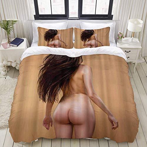 Yaoni Bettbezug, schöne nackte Frau posiert isoliert auf dem beige Hintergrund, Bettwäsche-Set Ultra Bequeme leichte Luxus-Mikrofaser-Sets von Yaoni