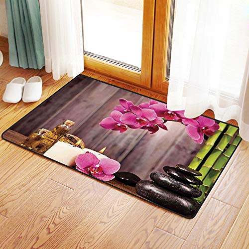 Yaoni Rutschfester Badvorleger, Spa-Dekor, Spa Orchidee Blumen Felsen Bambus asiatischen Stil Aromatherapie Massagether,Mikrofaser Duschvorleger Teppich für Badezimmer Küche Wohnzimmer 60x100 cm von Yaoni