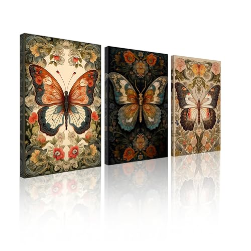 YapitHome 3 Stücke Schmetterling Wandbilder Set Mit Innenrahmen 30x40cm Wandbilder Deko Wohnzimmer Schlafzimmer Deko Retro von YapitHome