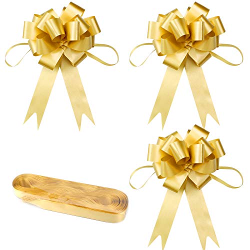 YapitHome 30 Stück Pull Bögen Geschenkbänder Ziehschleife Geschenkverpackung Weihnachten Geschenk Schleife Verpackung Pull Bogen, für Geschenke Tüten Zuckertüten zum Basteln Dekorieren (Gold) von YapitHome