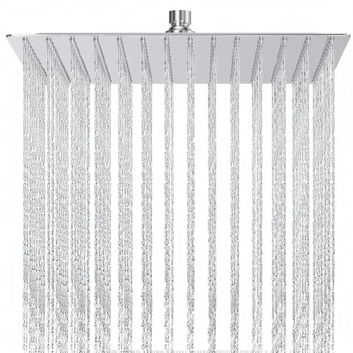 12 Zoll Regendusche Duschkopf, 304 Edelstahl Regenduschkopf Verstellbarer Kopfbrause mit Anti-Kalk-Düsen, Wassersparend Brausekopf Quadrat Einbauduschköpfe mit Poliert Spiegeleffekt für Bad (30CM) von Yapwiki