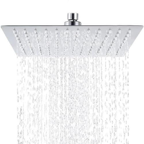 Yapwiki Duschkopf Regendusche, 8 Zoll Eckig Kopfbrause Regendusche 304 Edelstahl Regendusche Duschkopf mit Anti-Kalk-Düsen, Wassersparend Regenduschkopf G1/2" Universal für Bad Decken und Wandmontage von Yapwiki