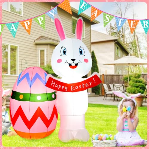 Aufblasbare Osterhase mit Ostereiern, 152 cm, Outdoor-Dekoration, aufblasbarer Osterhase mit integrierten LEDs, aufblasbare Oster-Dekorationen Aufblasbare Osterhase mit Ostereiern, 152 cm, Outdoor-Dekoration, aufblasbarer Osterhase mit integrierten LEDs, aufblasbare Oster-Dekorationen von YaqiuGLO