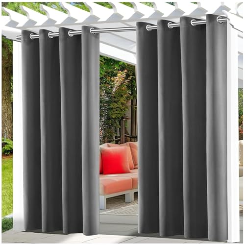 X2 Outdoor-Vorhänge für Terrasse, wasserdicht, grau, Außenvorhänge für Pergolen, Veranden und Terrassen – elegantes und robustes Design zum Schutz Ihres Außenbereichs (2) von Yaqor
