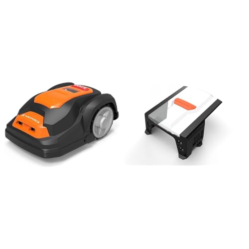 Yard Force Mähroboter SA900ECO, geeignet für Rasenflächen bis zu 900 qm, Kantenschneide-Funktion, Regensensor und bürstenloser Motor, 28 V mit schwarz Garage von Yard Force